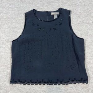 Valerio Navy Sleeveless Beaded Blouse